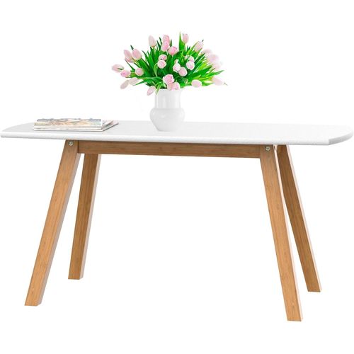 Kgabery-Franz Small White Coffee Table Scandinavian Living Room Table Modern Design Wooden Side Table With Bamboo Legs High Quality