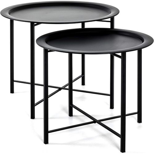 Kgabery-Set Of 2 Coffee Tables Black,Metal-Size: H 44/49 Cmx 52/62 Cm,Style: Art Deco