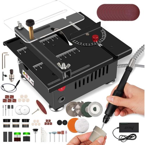 Kgabery-Mini Table Saw For Crafts,Multifunctional Mini Table Saw Power 100w,Small Portable Table Saw,7 Adjustable Speed,0-90° Cutting,For Diy,Wood,Acrylic And Pcb Cutting