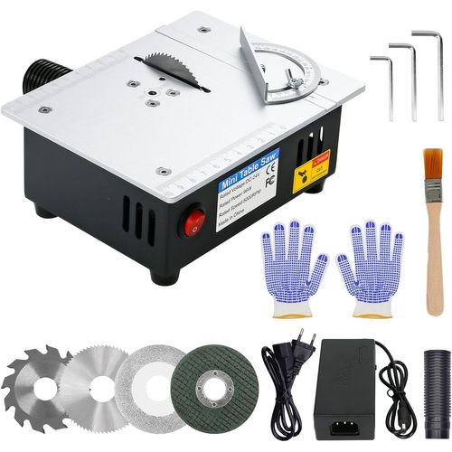 KGABERY-Mini Table Saw 96W Multifunctional Circular Saw With 4 Blades Precision Table Saw 7 Speed Adjustable Power Supply For Woodworking Projects Diy