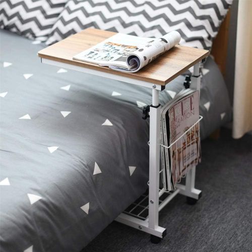 Kgabery-Side Table End Of Sofa Adjustable Height,Modern Coffee Table Rolling Table For Sofa Bed,48x30x56-76 Cm,Oak Bheu-C6-Ok