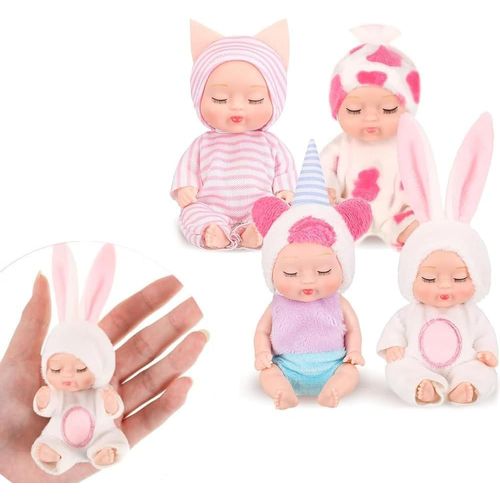 KGABERY-Reborn Baby Doll,4xBaby Doll,Mini Doll,Baby Reborn,Mini Reborn Doll,Silicone Baby Doll,Washable And Interchangeable Clothes,For Children From 36 Months