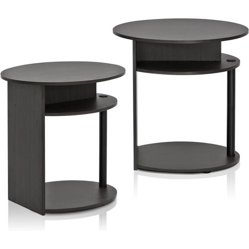 Kgabery-Jaya Simple Oval End Table,Walnut Design,Set Of 2,Dense Wood,Brown,One Size