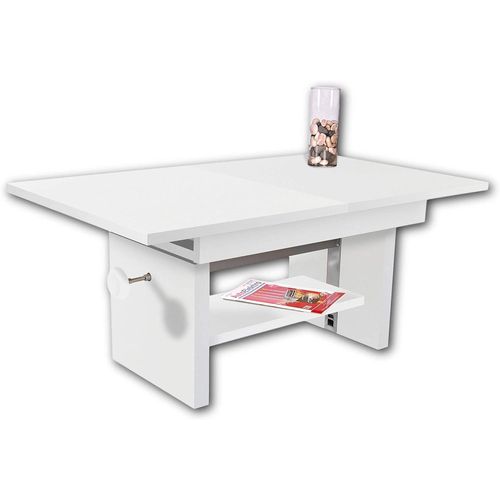Kgabery-Event Low Event Adjustable Height And Extendable-White Practical Sofa Table With Shelf For Your Living Room,Wood,110x65x48 Cm