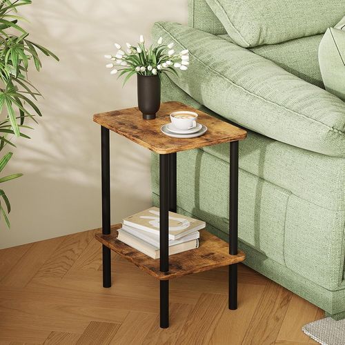 Kgabery-2 Tier Side Table,Narrow Wooden Bedside Table,40x30x52 Cm,Modern Design For Bedroom,Living Room,Office Or Balcony,Easy To Assemble,Braun