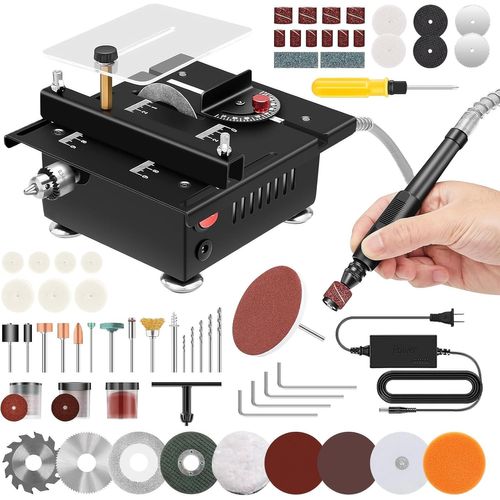 KGABERY-Mini Table Saw 100W Multi-Function Circular Saw With 4 Blades Precision Table Saw 7 Speed Adjustable Power Supply For Woodworking Projects Diy