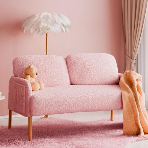 Kgabery-2 Seater Sofa With 2 Pockets And Metal Legs Scandinavian Style Terry Fabric Sofa For Living Room Bedroom 122x76x75 Cm,Pink