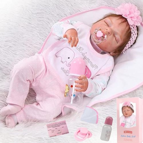 KGABERY-Realistic 57Cm 23 Inch Reborn Baby Dolls Full Body Silicone Soft Doll Eyes Closed Baby Reborn Girl Toy Gift