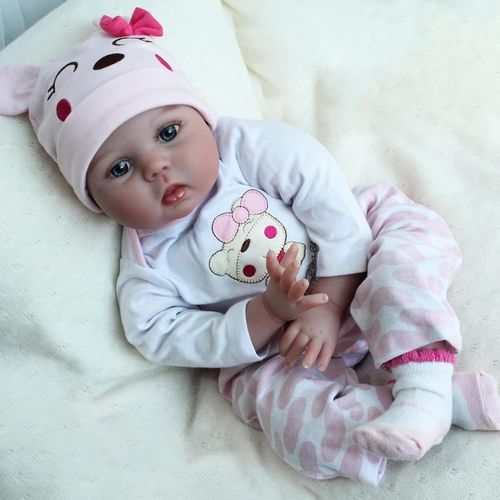 KGABERY-Reborn Baby Doll 22 Inches 55 Cm Soft Vinyl Silicone Realistic Baby Reborn Girl Magnetic Pacifier Newborn Reborn Doll