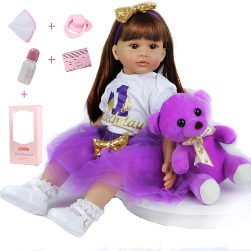 KGABERY-24 Inch 60 Cm Reborn Doll Simulation Silicone Vinyl Baby Reborn Girl Realistic Reborn Toddler Magnetic Mouth Girl Boy Christmas Gift