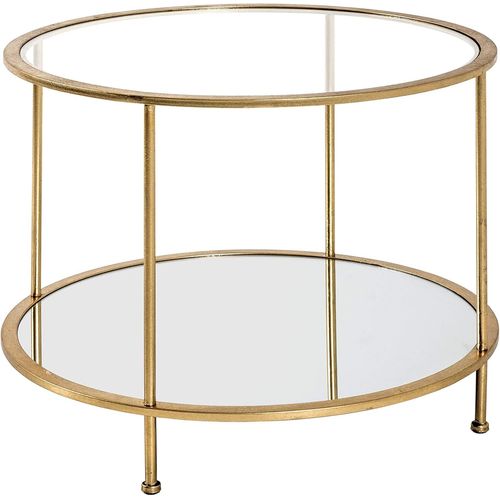 Kgabery-Side Table Gold,Metal,Tempered Glass,Mirror-Size: H 45 Cmx 60 Cm,Style: Art Deco