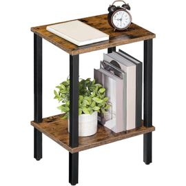 Kgabery-Side Table,Narrow Design Coffee Table,2 Tier Bedside Table,Industrial Style Sofa End For Living Room,Bedroom,Office,Rustic Brown And Black Aethr7901n1