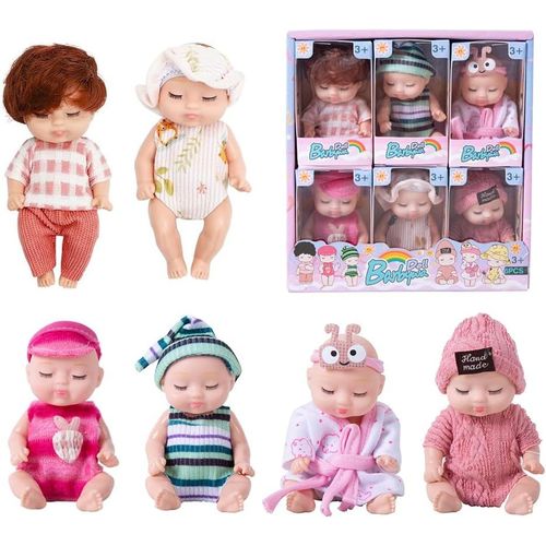 KGABERY-Reborn Baby Doll,6 Set Baby Doll,Reborn Doll,Mini Doll,Baby Reborn,Mini Reborn Baby Doll,Silicone Washable And Interchangeable Clothes (Family Series)