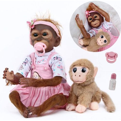 KGABERY-Reborn Girl Monkey 20 Inch 50Cm Reborn Baby Girl Silicone Soft Vinyl Realistic Baby Girl With Magnetic Pacifier Toys