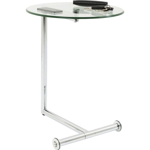 Kgabery-Design Side Table,Easy Living,Silver/Transparent,Round,Steel,Glass,Wheels,Diameter 46 Cm,Living Room,Furniture,Interior Decoration,Bedroom,Home Decoration