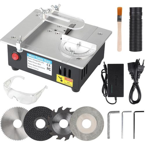 KGABERY-Mini Circular Table Saw,0-15Mm Adjustable Cutting,96W Table Saw With 4 Circular Saw Blades,7 Adjustable Outputs Power Supply For Diy Cutting Small Materials