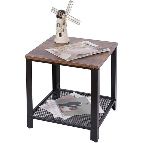 Kgabery-Square Coffee Table Modern Industrial Design Metal Frame With Dark Mdf Wood Bottom Tray Dimensions 40x45 Cm
