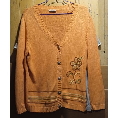 Gilet Femme - " Landhaus " - Brodé - Manches Longues - Saumon - Taille S