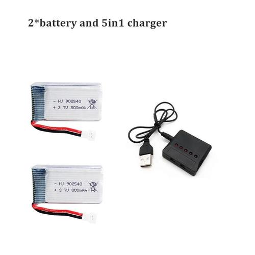 2batteryand5in1 - Batterie Lipo Pour Syma X5, X5c, X5sc, X5sw, Tk, M68, Mjx, X705c, Sgfemale Rc Quadcopter Drone, Pièce De Rechange, 3.7v, 800 V, 902540 Mah, 1s-Générique