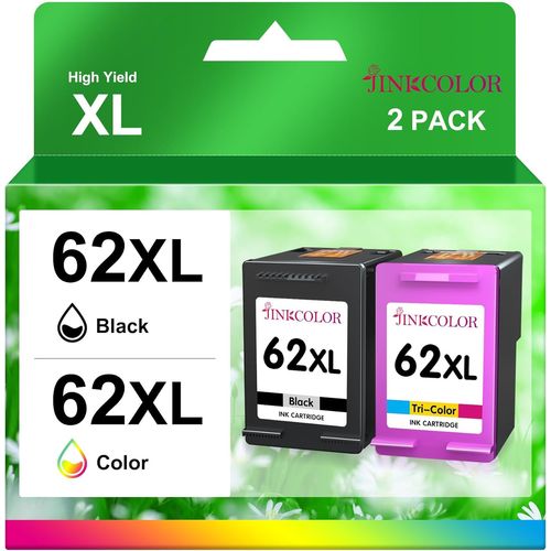 KGABERY-62Xl Remanufactured Ink Cartridge For Hp 62 Black And Colour Xl Cartridge For Hp 62Xl For Envy 5640 5540 7640 5547 5548 5642 5644 Officejet 5740 5742 200 250 Pack Of 2