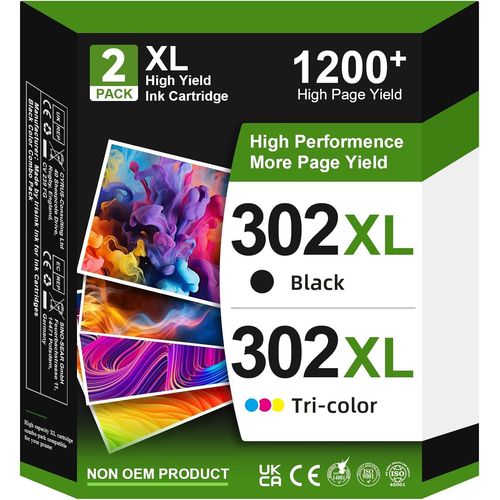 KGABERY-302Xl Ink Cartridges Replacement For Hp 302 Cartridge,Compatible With Hp 302 Xl Black And Colour For Deskjet 3630 3632 2130 3639 Envy 4520 4525 4527 Officejet 3831 3833 3830 (2-Pack)