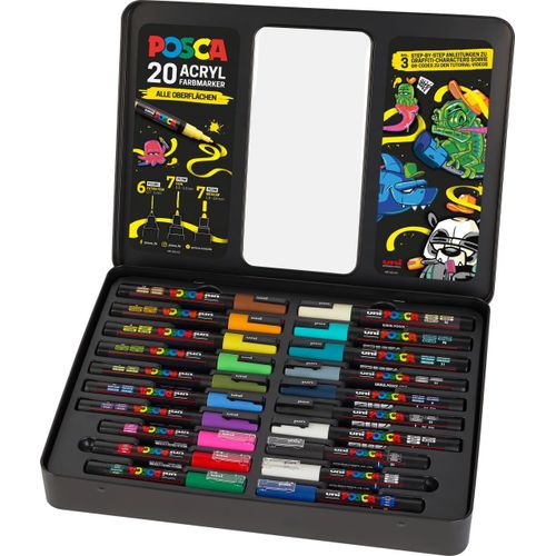 Kgabery-Uni-Ball 186830-Posca Marker Set,20-Piece Case Including Instructions For 3 Graffiti Characters