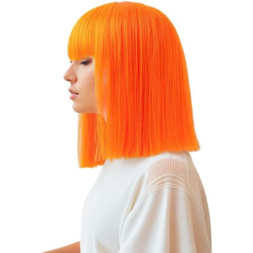 Kgabery-Event Women Straight Hair Wig Bangs Medium Long Short Smooth Heat Resistant For Carnival Show Orange