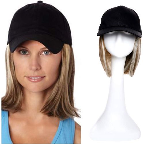 Kgabery-Bob Hair Extension With Baseball Cap Fashion Synthetic Hairpiece With Black Hat¿6 Inches,Brown&very Light Blonde