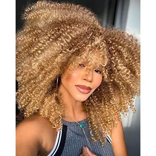 Kgabery-Blonde Curly Afro Wig With Bangs For Black Women 14 Inches Short Afro Kinky Hair Synthetic Wig Heat Resistant Full Wigs