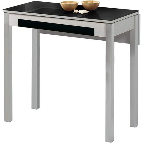 Kgabery-Kitchen Table,Metal Glass Wood,Black,80x40cm-Extendida 80x60cm