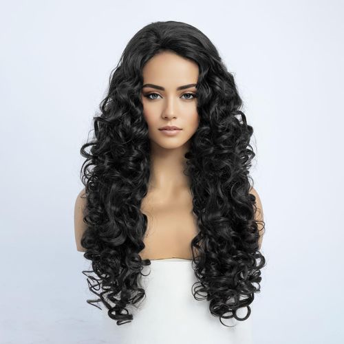 Kgabery-Long Curly Black Wig For Women Asian Black Wig For Carnival Halloween Cosplay Cosplay Costume 60cm