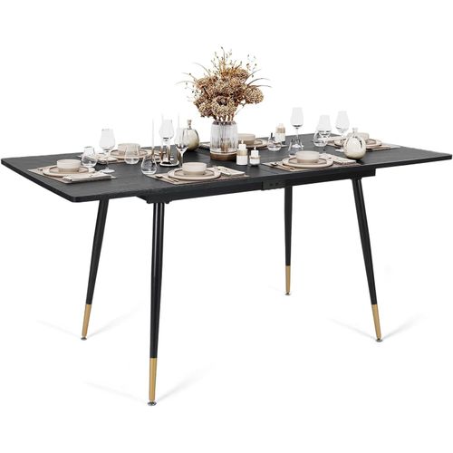 Kgabery-Extendable Dining Table For 4 To 6 People For Living Room Kitchen,Sturdy Metal Frame,Retro Industrial Style,Black And Gold,120-160x80x75 Cm,Engineered Wood