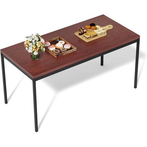 Kgabery-Dining Room Table,Vintage Wood Kitchen Table,Metal Frame,Rectangular Kitchen Table With Adjustable Legs For Dining Living Room,150x75x75 Cm,Office Brown And