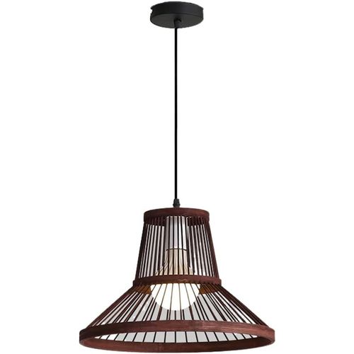 Anwxai-Luminaire De Salle D'étude De 13,7 Po En Brun Lustre Suspendu En Bambou Naturel Avec Auvent En Bois Abat-Jour De Café De Style Japonais Suspension En Rotin Pour Salle À Manger,Cuisine,Salon