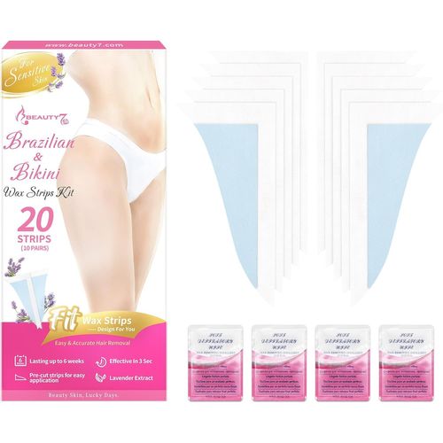 Yemaesre-Bande De Cire Froide Biniki Formes Prédécoupées Depilatory 20 Bandes Froide Maillot Avec 4 Lingettes Apaisantes Formule De Cire Pour Peaux Sensibles