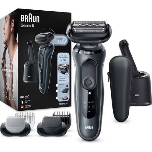 Yemaesre-Series 6 Rasoir Électrique Homme À Grille Sans Fil Gris, Centre Smartcare, Tondeuse À Barbe, Tondeuse Spéciale Corps, Technologie Wet & Y, Rechargeable, 60-N7650cc