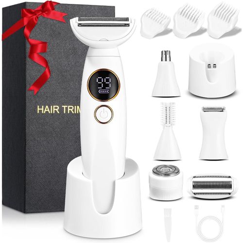 Yemaesre-Rasoir Electrique Femme, 5 En 1 Tondeuse Femme Intime, Rasoir Femme Electrique Avec Station De Usb Rechargeable, Tondeuse Maillot Femme, Pour Le Corps, Les Aisselles, Le Bikini, Les Sourcils