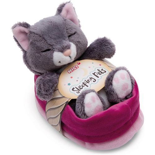 YEMAESRE-Peluche Chat Gris 12Cm, Dormant Dans Son Panier - Peluche Pour Câliner Et Aimer, Produit Durablement À Partir De Matériaux Recyclés - 49746