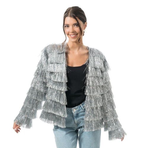 Déguisement Veste Scintillante Franges Argent Femme