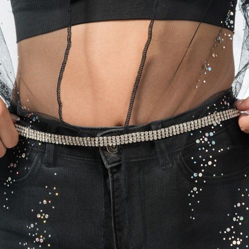 Ceinture Festival Strass Chaînette 113cm Argent
