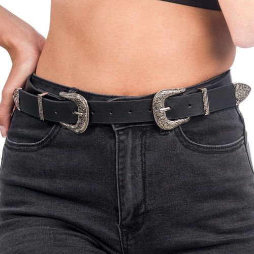 Ceinture Western Festival Double Boucle Noir Femme