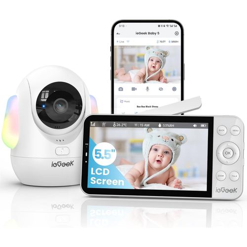 Yemaesre-2.5k Babyphone Camera Avec Détection Vi Caché | Écran 5.5'' Hd Camera Bébé | Vision Nocturne | Wi-Fi 2.4g/5g | 4000mah Longue Durée | Surveillance Des Mouvements