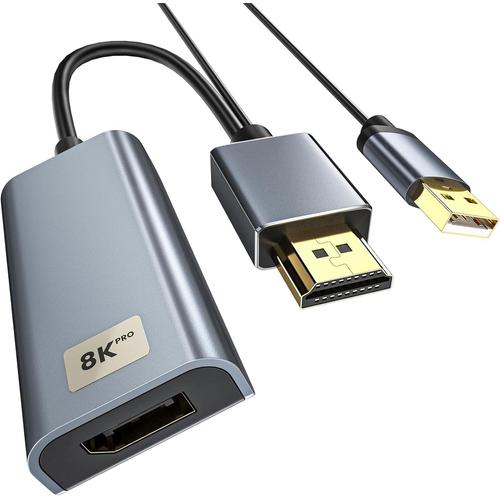 8K Adaptateur HDMI vers Displayport, Convertisseur HDMI 2.1 à DP 1.4 avec  USB/Audio, 8K@30Hz 4K@120Hz Actif Connecteur HDMI to Display Port Cable  Adapter pour Xbox One PS4 PS5 NS