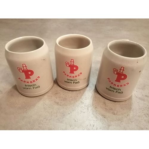 Lot De 3 Chopes De Bières Beige Et Rouge Parkbrau