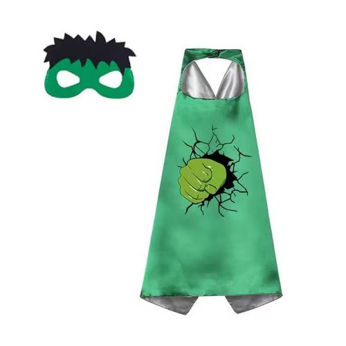 Cape De Super Héros + Masque Associé Pour Enfant - 70x70cm - Hulk