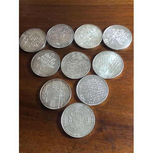 Lot 10 Pièces Argent 100 Fr Pantheon Et Commémoratives