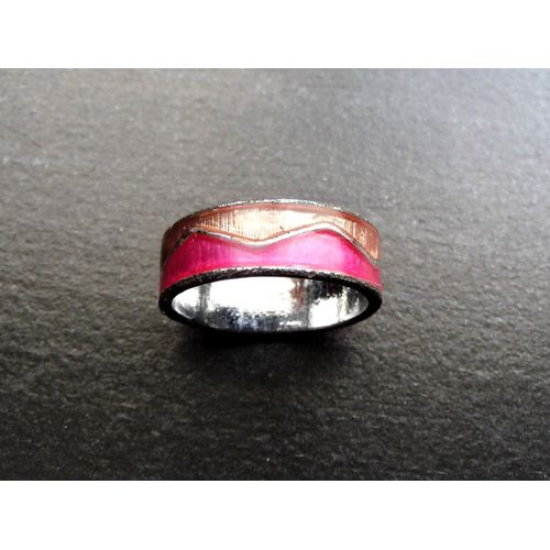 Bague Anneau Bi Couleur Rose Clair Et Rose Foncé Et En Métal Argenté