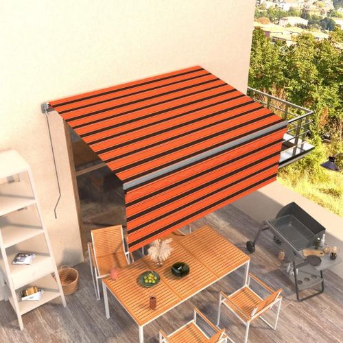 Prolenta Premium - Auvent Rétractable Manuel Avec Store 3,5x2,5 M Orange Et Marron