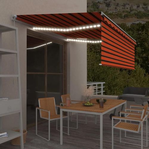 Prolenta Premium - Auvent Manuel Rétractable Avec Store Led 4x3 M Orange Et Marron