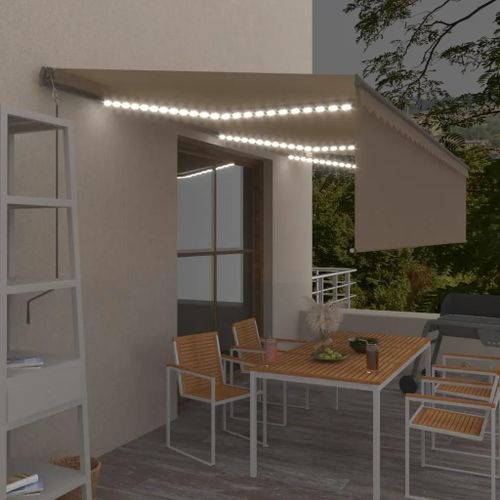 Prolenta Premium - Auvent Automatique Store Capteur De Vent Et Led 6x3 M Crème